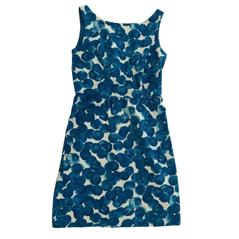Tabitha Anthropologie Blue White Abstract Dot Cotton Sheath Dress V-Back Size 4
